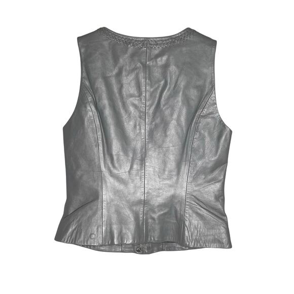 Vtg Cache Genuine Leather Scoop Neck Zip-Front Vest 2000s Silver Women's Size 2 - Picture 8 of 8